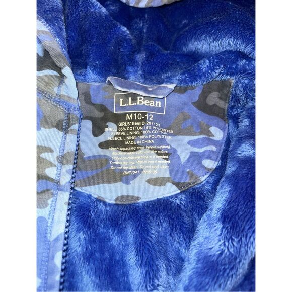 LL Bean Kids girls medium 10/12 Hoodie Sweatshirt Fleece Lined Blue Camo WARM - Picture 7 of 7
